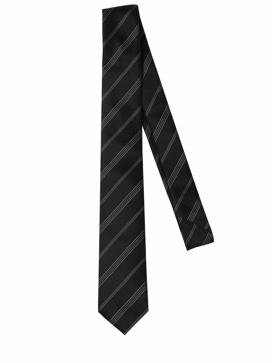Photo: SAINT LAURENT - 5cm Double Striped Silk Tie