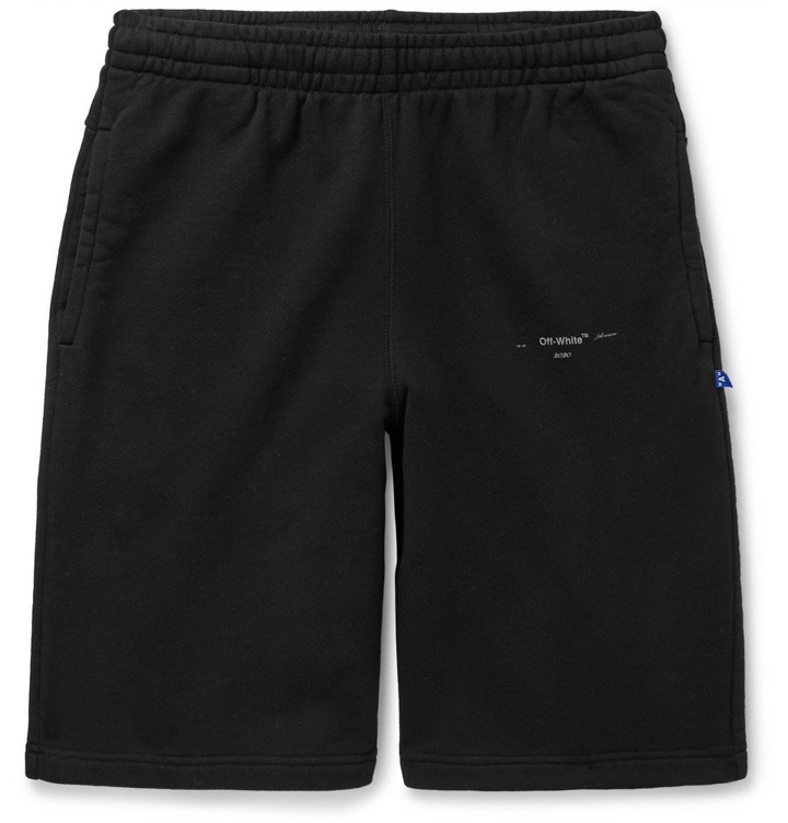 Photo: Off-White - Logo-Print Loopback Cotton-Jersey Drawstring Shorts - Black