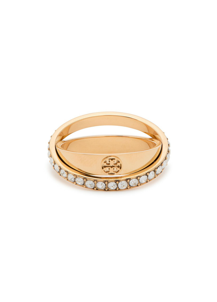 Tory Burch Icon Double Pavé 18kt Gold-plated Ring