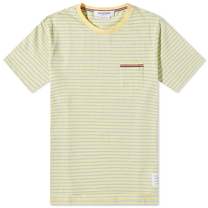 Photo: Thom Browne Men's Striped Pocket T-Shirt in Green/Light Yellow