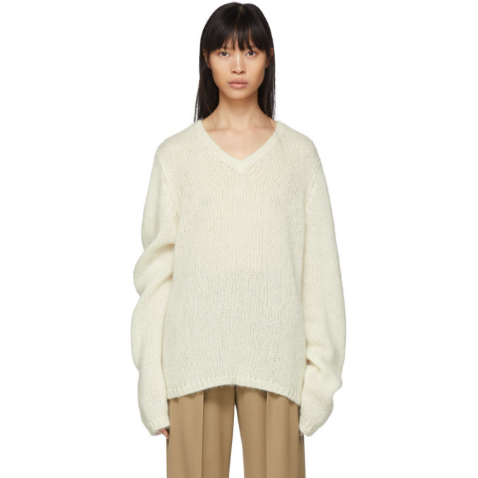 Maison Margiela Off-White Mohair Gauge 3 V-Neck Sweater Maison