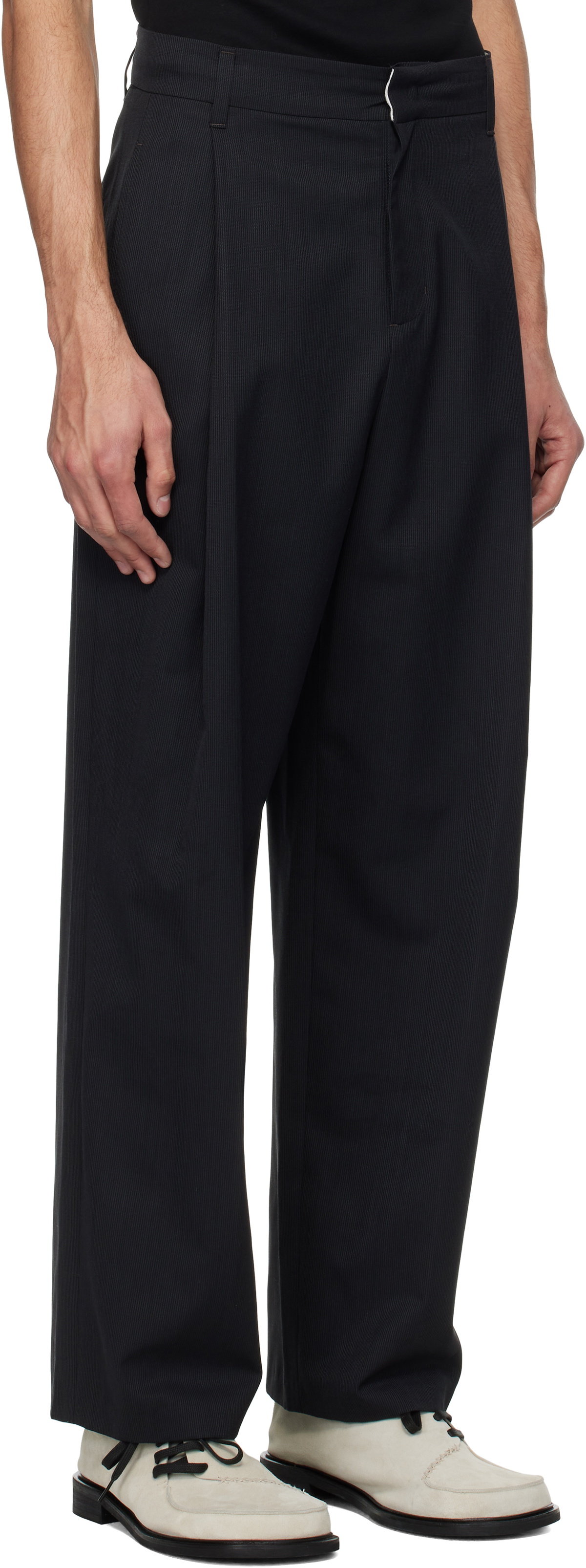 AMOMENTO Black Wool Stripe Martine Trousers AMOMENTO