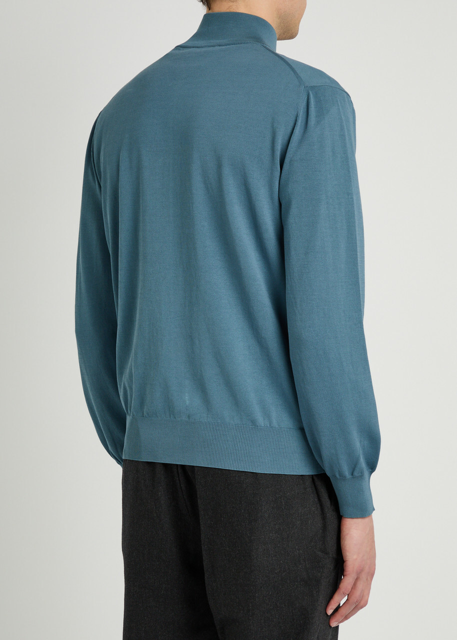 Canali Half-zip Cotton Jumper Dark Blue