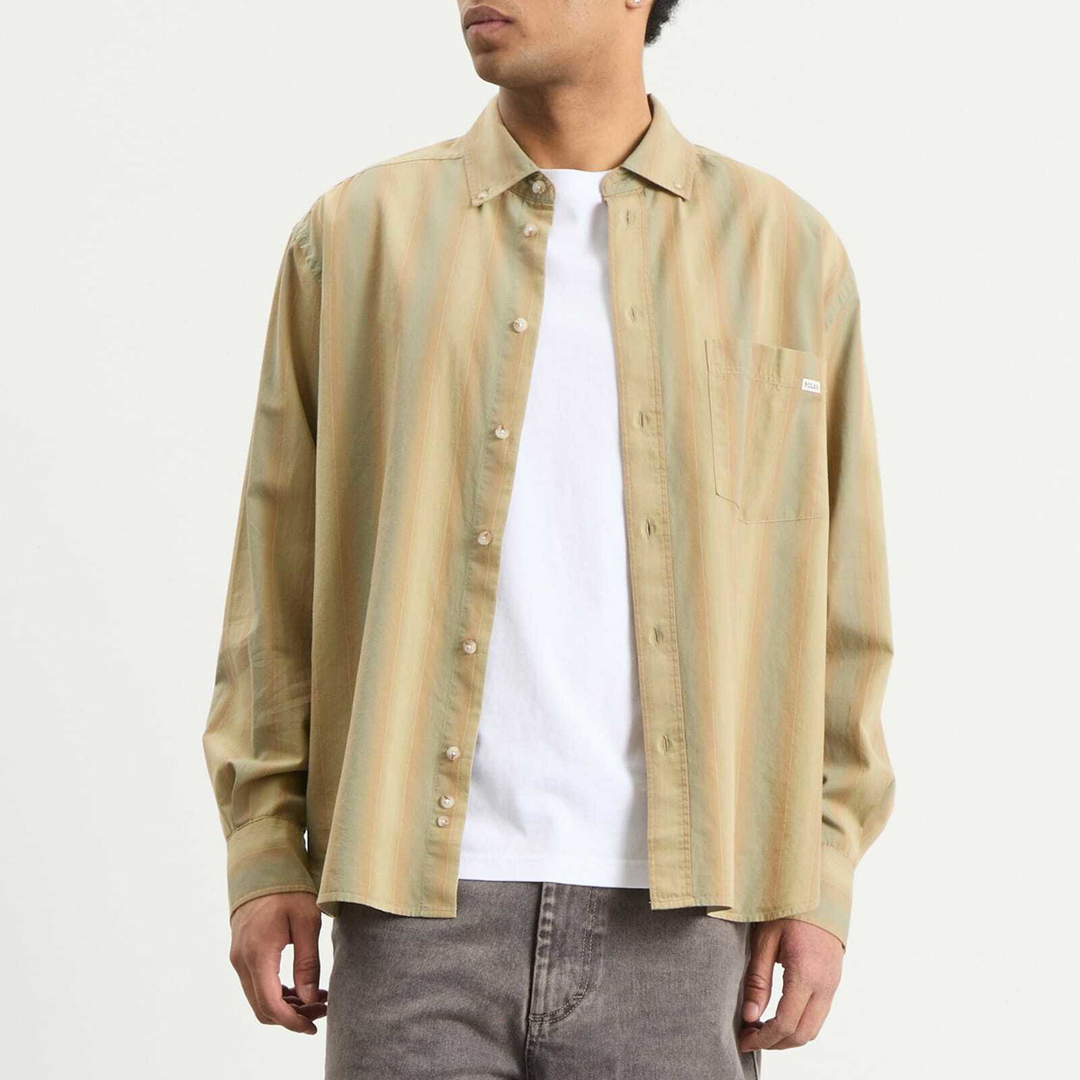 Polar Skate Co. Men's Ben Stripe Shirt in Green Stripe