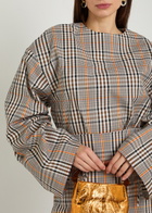 A.W.A.K.E Mode Checked Drawstring Cotton-blend top Brown
