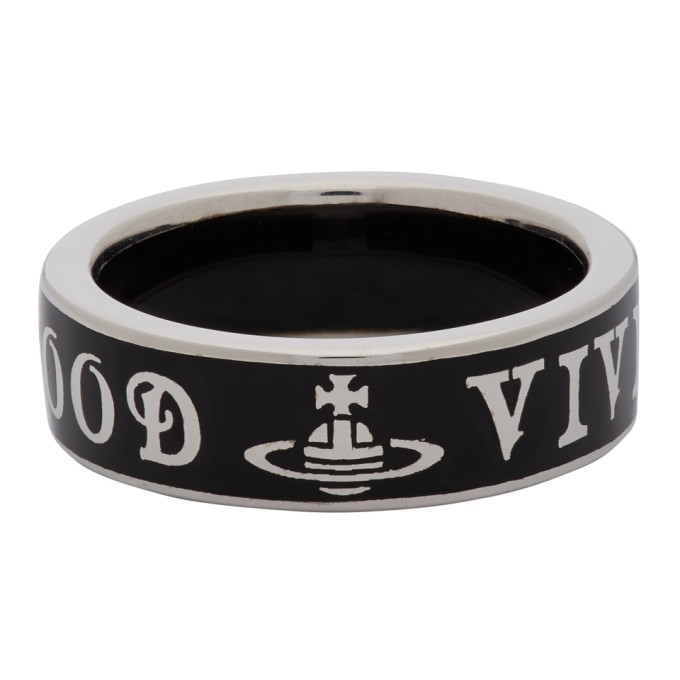 Vivienne Westwood Silver and Black Conduit Street Ring Vivienne