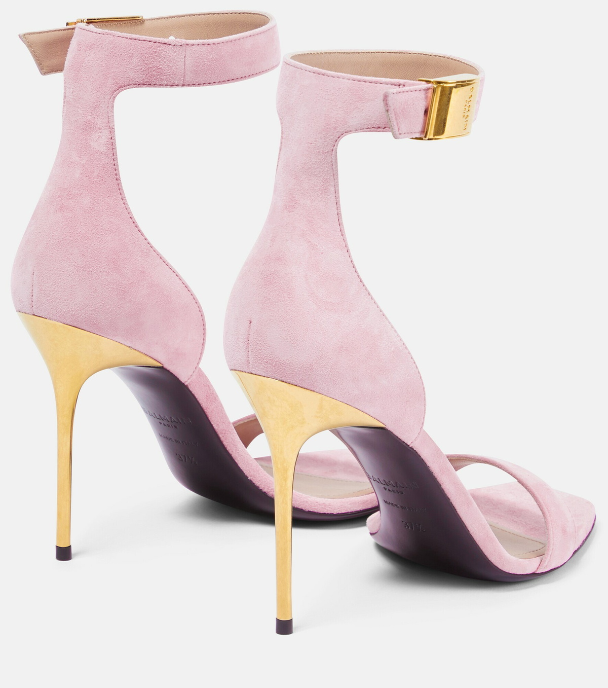 BALMAIN 25S UMA HEELED SANDALS 105MM IN GOLD CALFSKIN