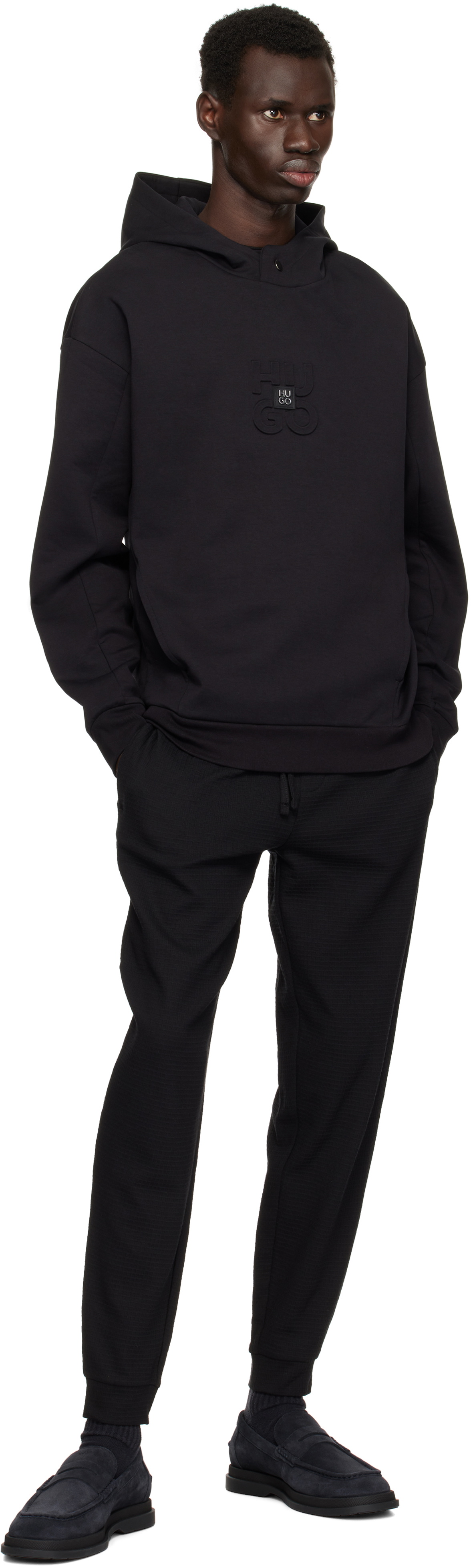 Hugo Black Cotton-Blend Embroidered Logo Sweatpants