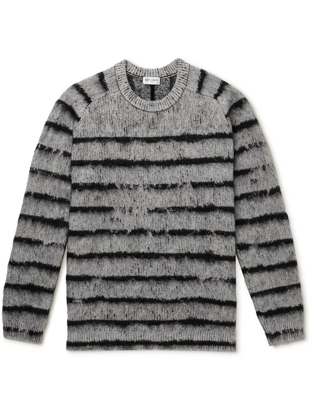 Photo: SAINT LAURENT - Striped Wool-Blend Sweater - Gray