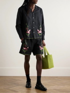 BODE - Rosefinch Straight-Leg Embroidered Linen Shorts - Black
