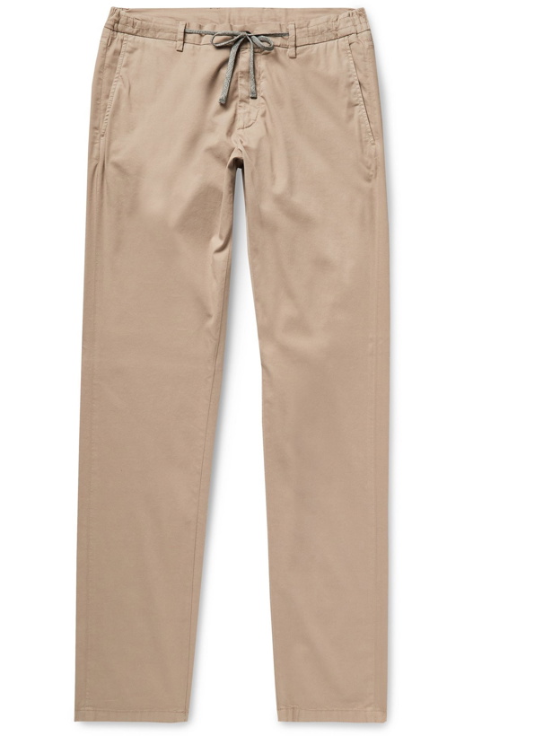 Photo: CANALI - Slim-Fit Cotton-Blend Drawstring Trousers - Neutrals