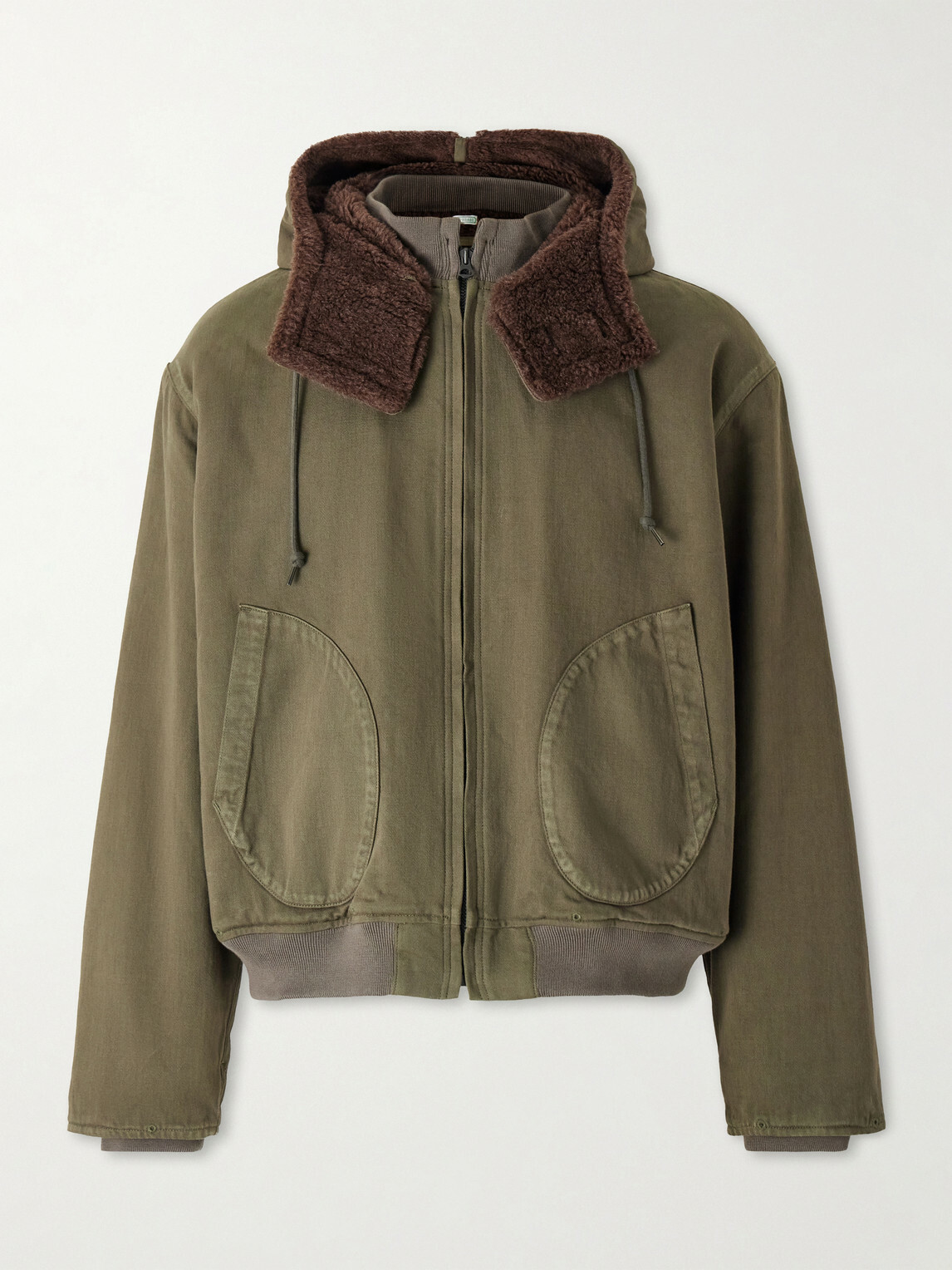 A.PRESSE - Hooded Plush-Trimmed Cotton-Canvas Bomber Jacket - Green