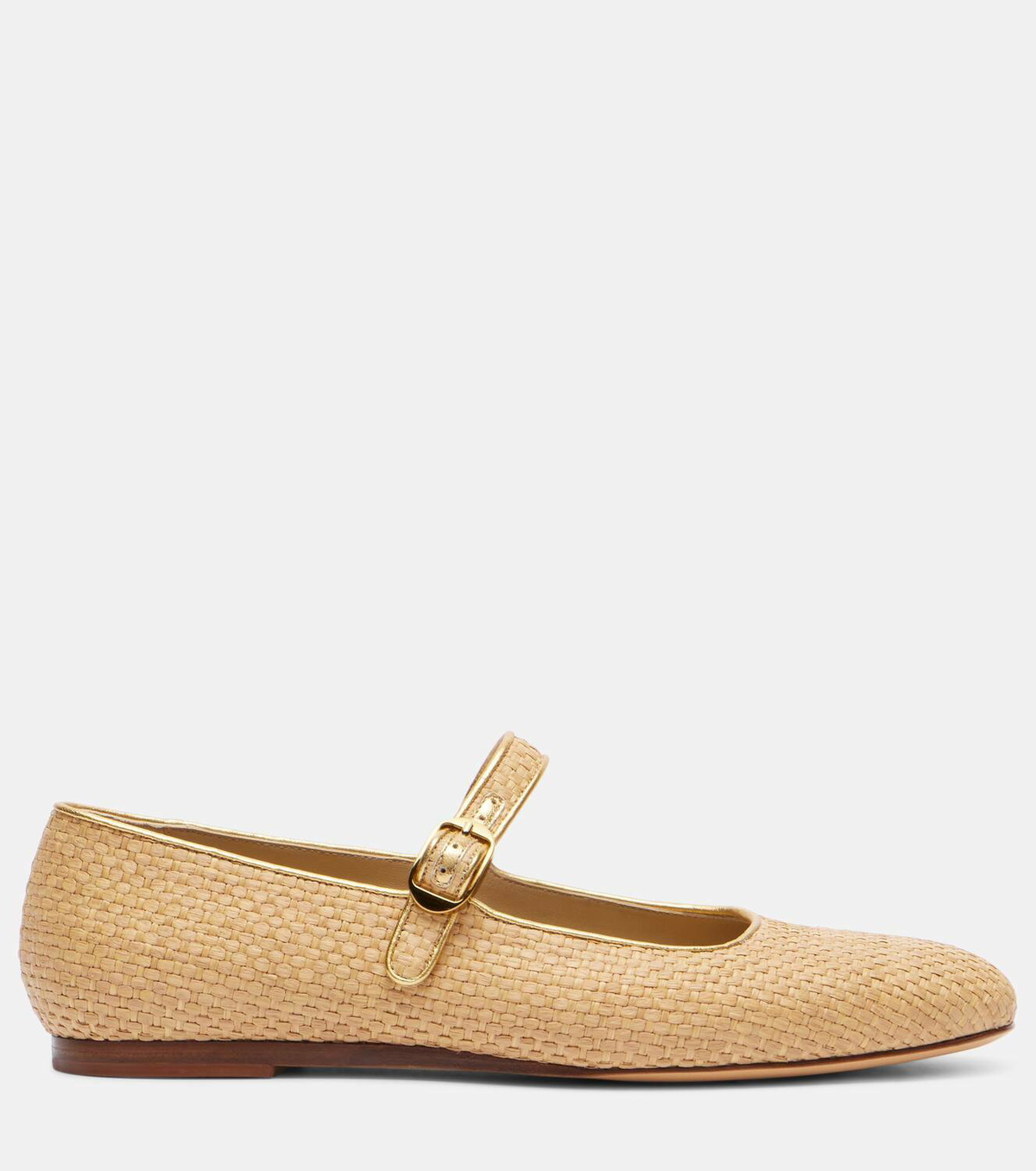 Le Monde Béryl Leather-trimmed raffia Mary Jane flats Le Monde Beryl