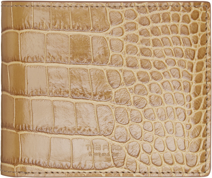 Photo: TOM FORD Tan Shiny Croc 'T Line' Classic Bifold Wallet