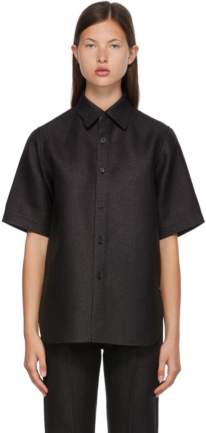 AURALEE Black Washi Basket Half Sleeve Shirt Auralee