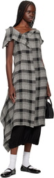 Y's Black & Gray U-Handkerchief Hem Midi Dress