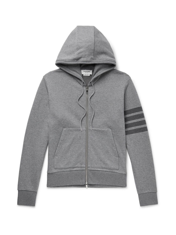 Photo: Thom Browne - Striped Mélange Loopback Cotton-Jersey Zip-Up Hoodie - Gray