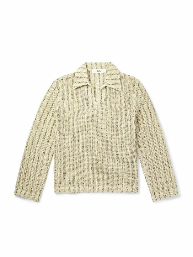Photo: Séfr - Marquis Oversized Striped Open-Knit Bouclé Polo Shirt - Neutrals