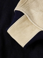 Visvim - Embroidered Wool and Linen-Blend Twill and Full-Grain Leather Varsity Jacket - Blue
