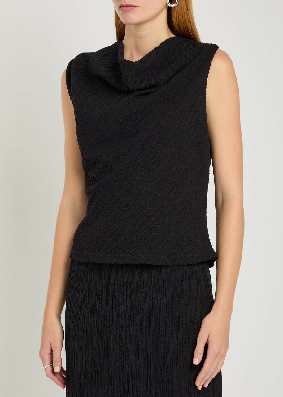 Vince Shadow Draped Textured Fine-knit top Black
