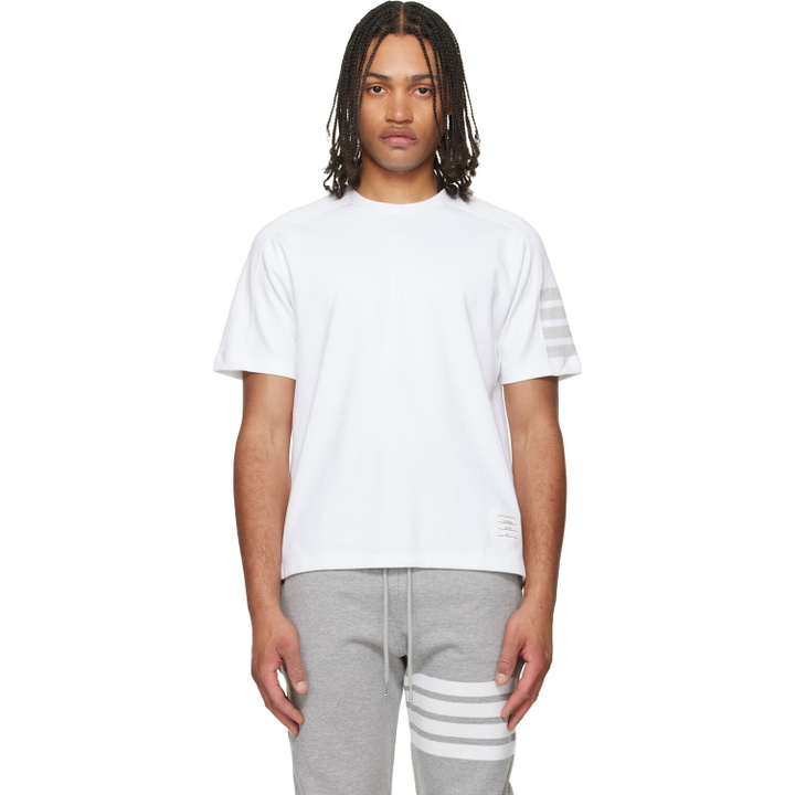 Photo: Thom Browne White Milano Cotton 4-Bar T-shirt
