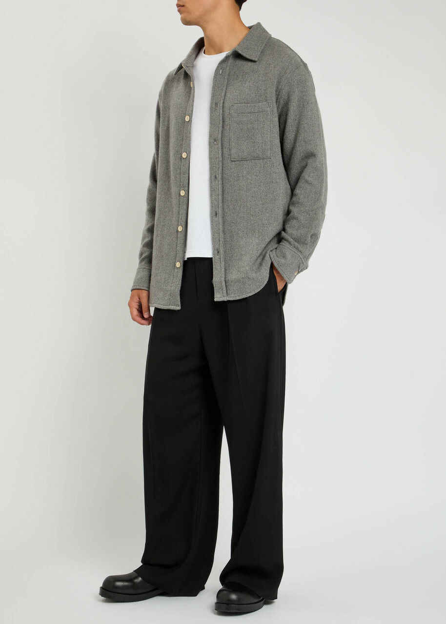The Elder Statesman Melange Cashmere-woven Overshirt Light Grey