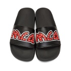 McQ Alexander McQueen Black and Red Metal Logo Slides