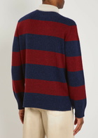 Begg & CO Hooped Striped Cashmere Polo Jumper Navy