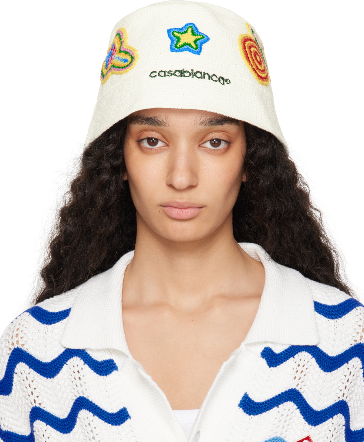 CASABLANCA - Striped Cotton Crochet Bucket Hat Casablanca
