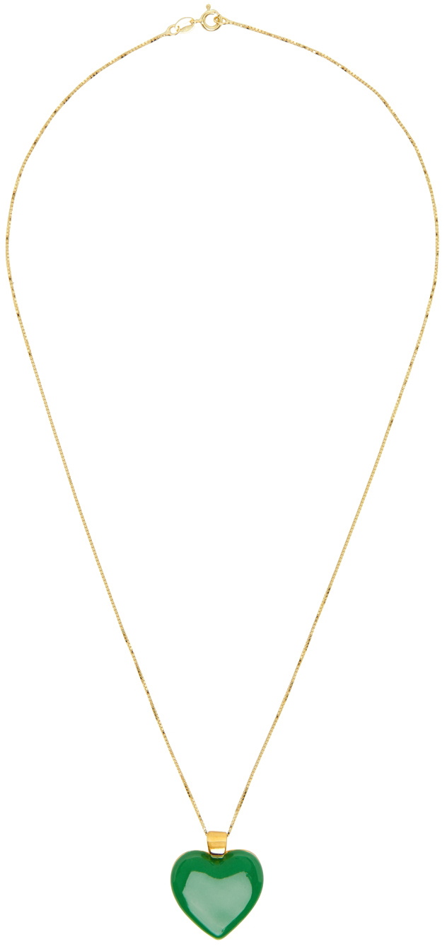 VEERT Gold & Green Enamel Heart Pendant Necklace