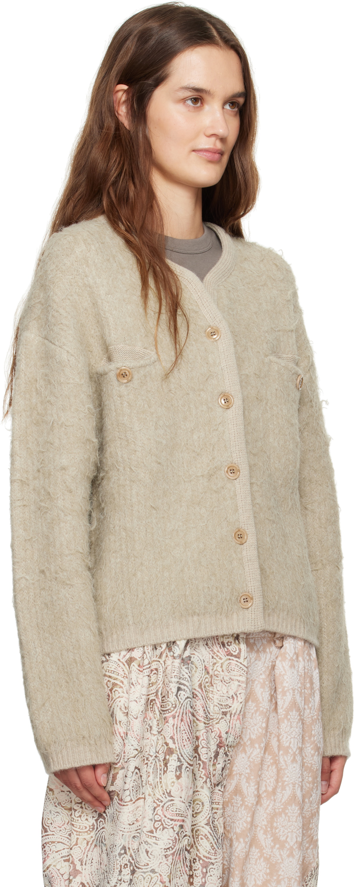 OPEN YY Beige Shaggy Cardigan