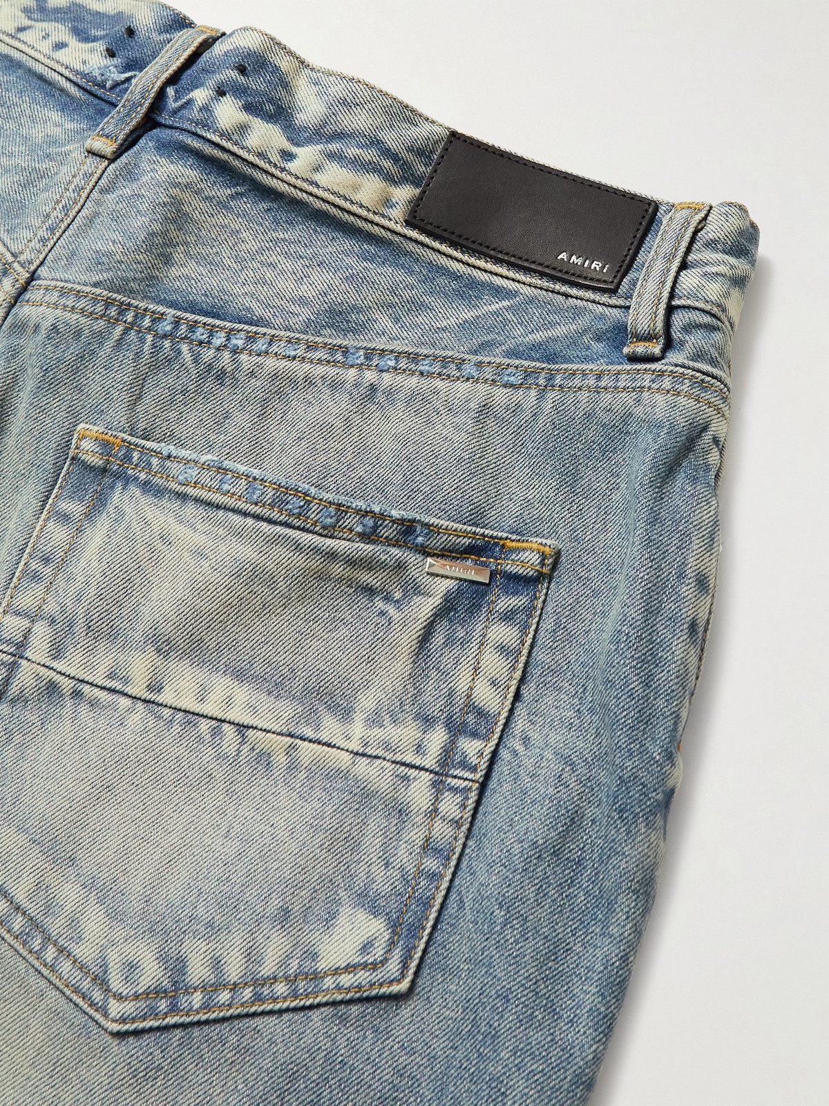 AMIRI - PJ Art Patch Distressed Velour-Trimmed Washed-Denim