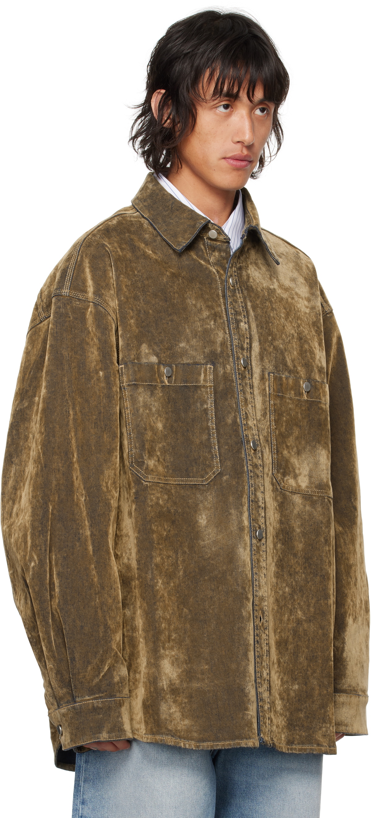 Hed Mayner Brown Flocked Denim Jacket Hed Mayner