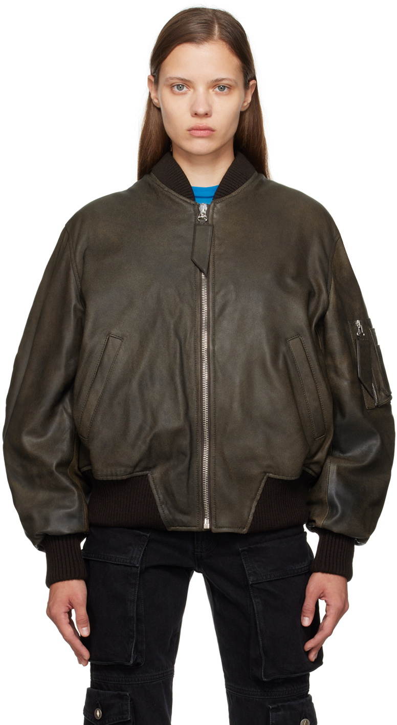 ジャケット THE ATTICO Woman Jacket Brown 250WCB00066DDC093AA 064 SSENSE Exclusive Brown Anja Leather Bomber Jacket by The