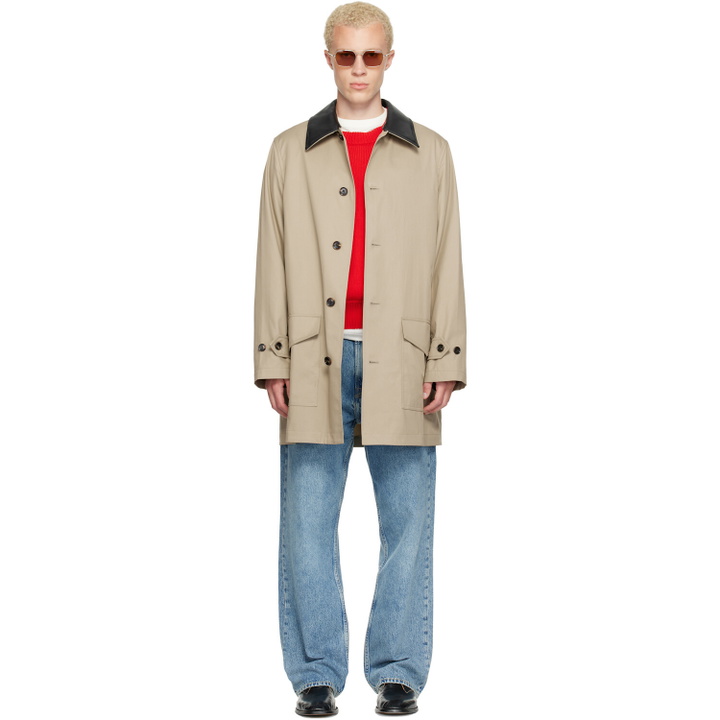 Photo: Burberry Beige Mid-Length Leather Collar Meadowbank Car Coat