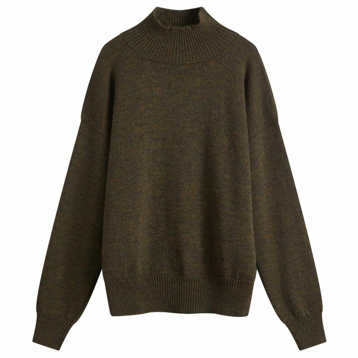 Photo: MHL by Margaret Howell Men's T-Shape Roll Neck Knit Sweatshirt in Moss