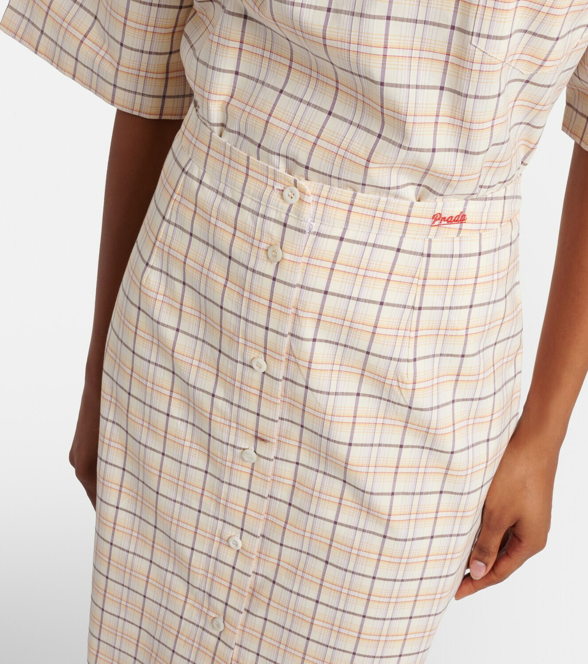 Prada Checked cotton poplin pencil skirt