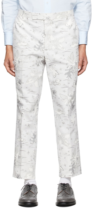 Photo: Thom Browne Grey Canvas Graphic Chino Trousers