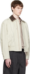 COOR Off-White Leather Collar Washed Cationized Bomber Jacket