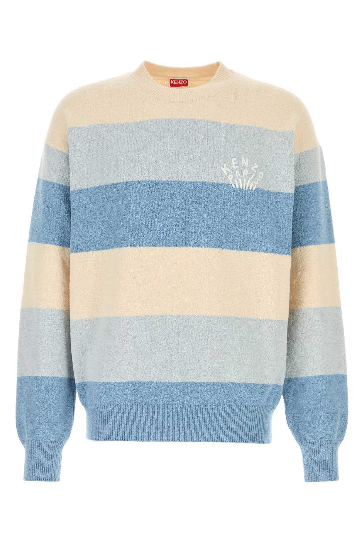 【送料&関税込】Kenzo Striped Wool Sweater KENZO Sweater Womens Sz S Beige Wool Embroidered Multicolor