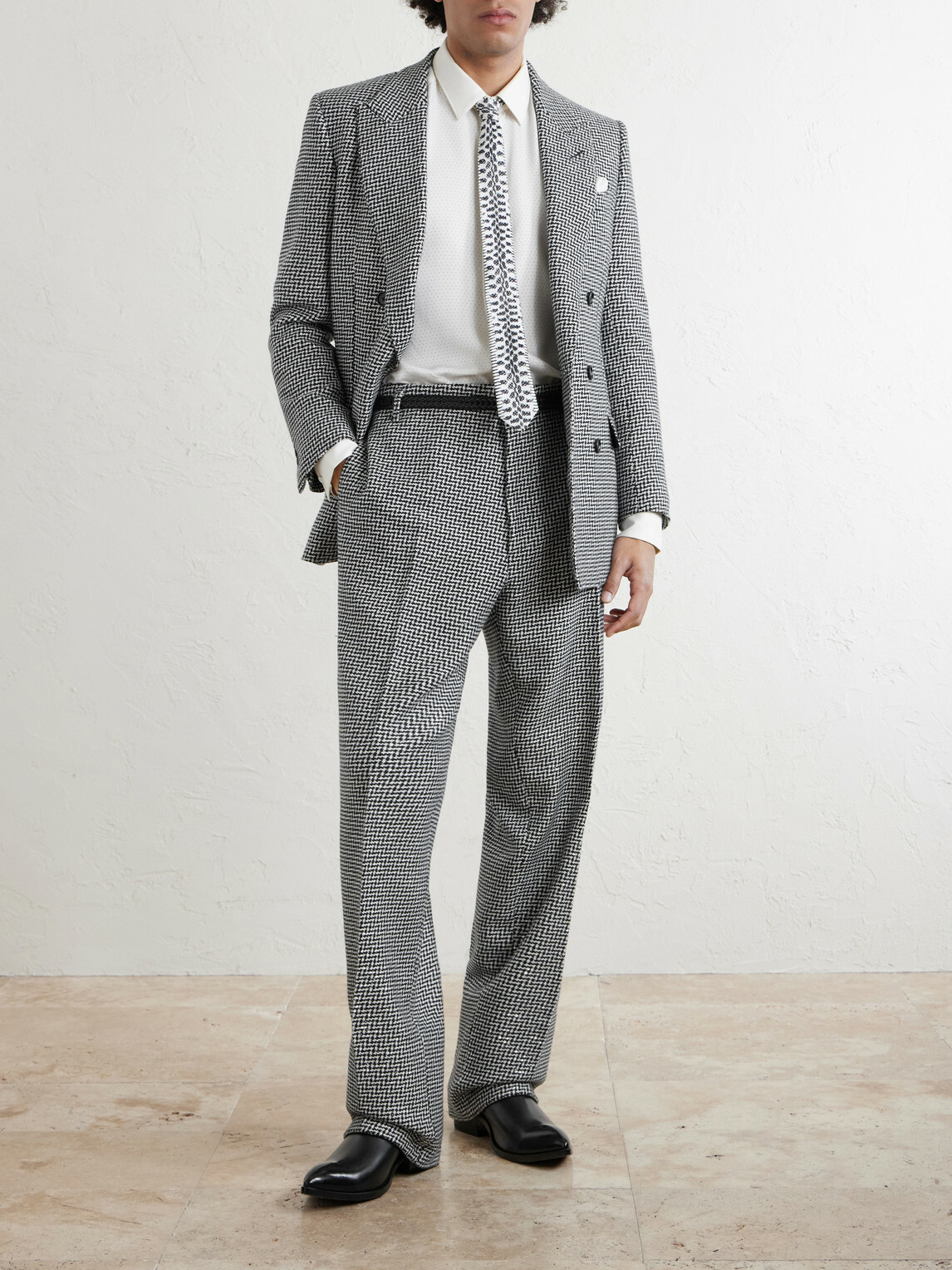 TOM FORD - Sequin-Detailed Houndstooth Wool-Blend Suit Jacket - Black