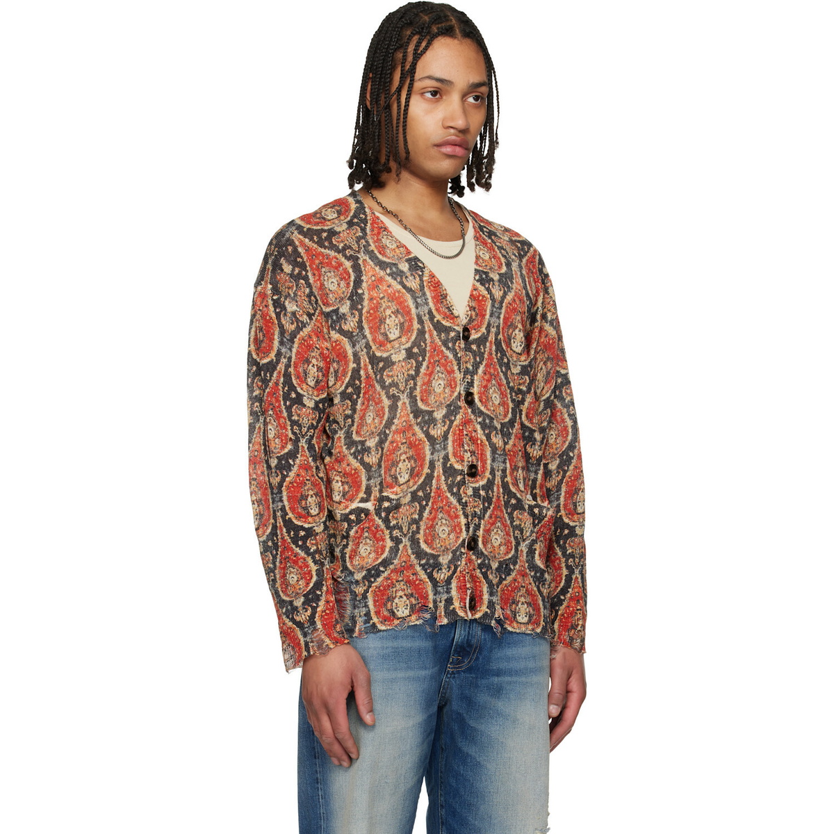R13 Black & Orange Printed Boyfriend Cardigan