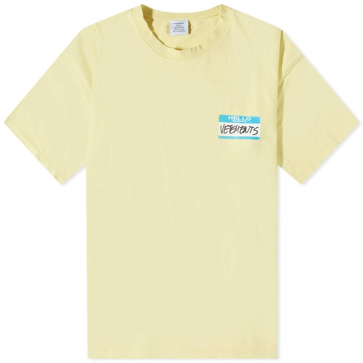 Photo: Vetements Men's My Name Is T-Shirt in Faded Yellow