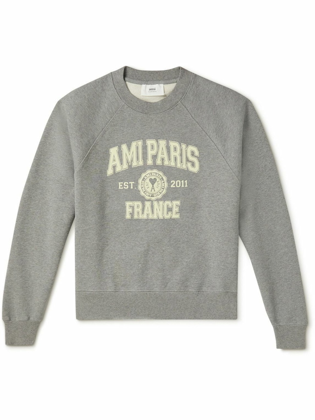 Photo: AMI PARIS - Logo-Print Cotton-Jersey Sweatshirt - Gray
