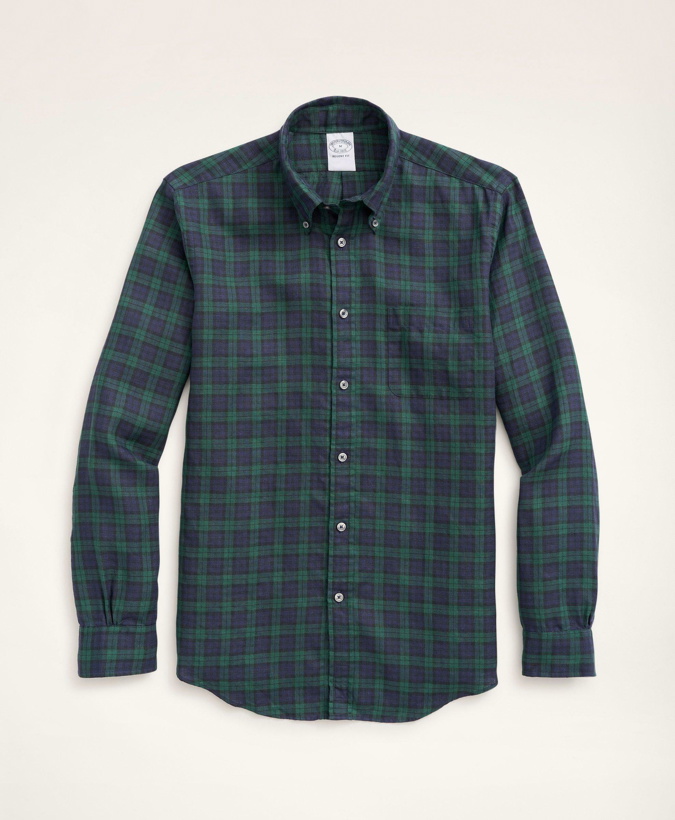 Photo: Brooks Brothers Men's Regent Regular-Fit Irish Linen Faded Tartan Shirt | Navy/Green