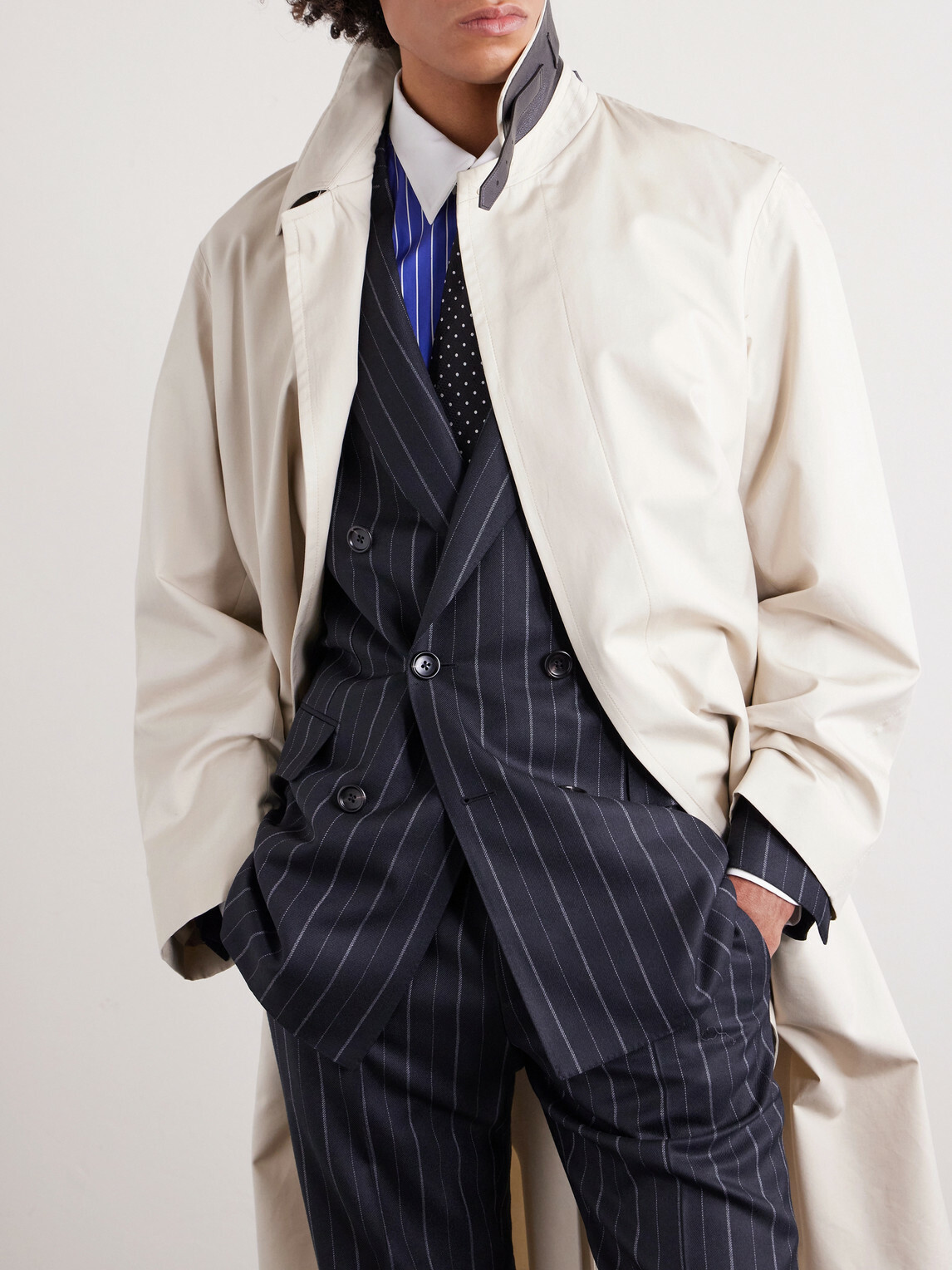 TOM FORD - Leather-Trimmed Cotton and Silk-Blend Overcoat - Neutrals