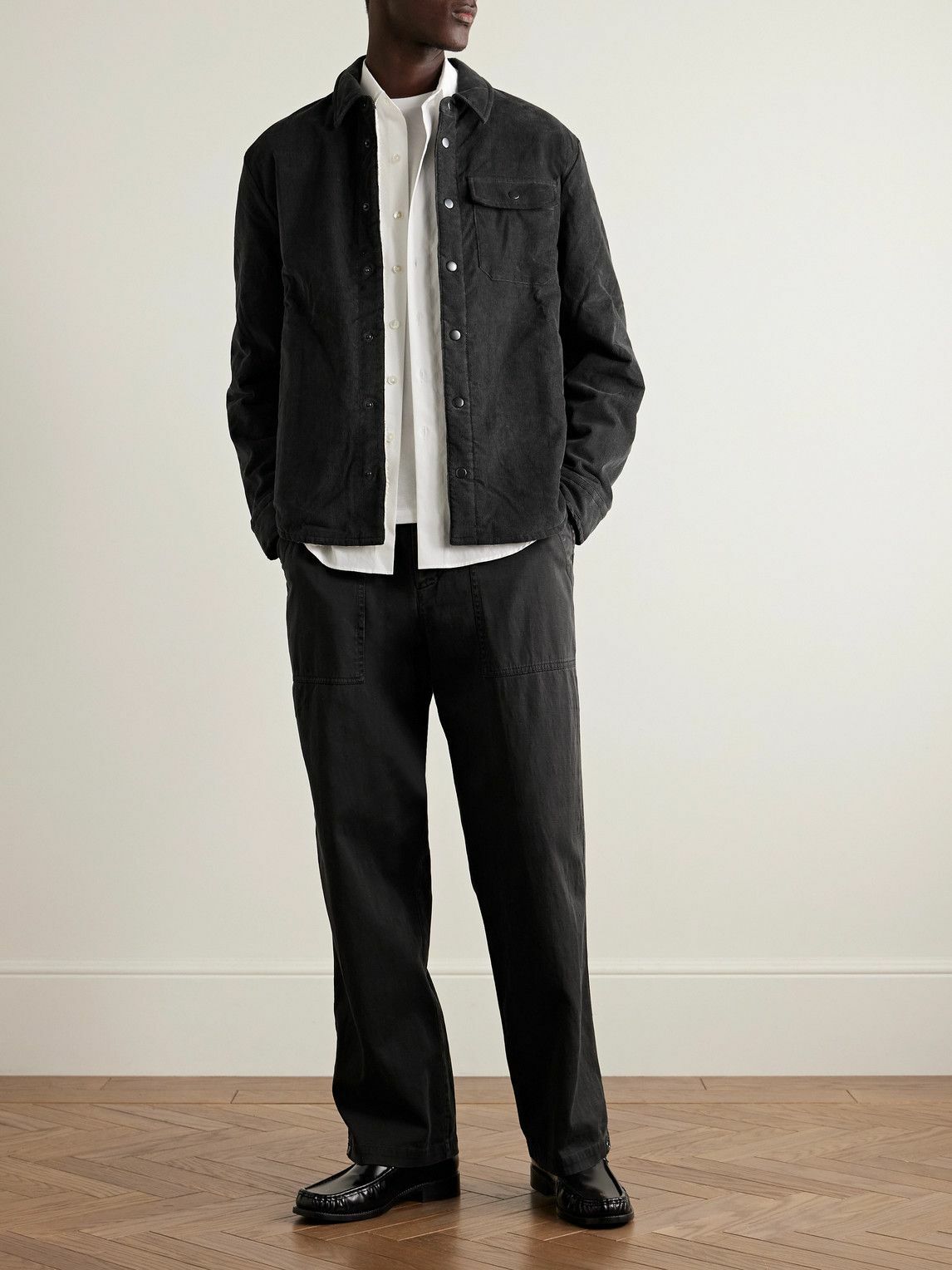 James Perse - Flight Straight-Leg Slub Cotton-Blend Twill Drawstring Trousers - Black