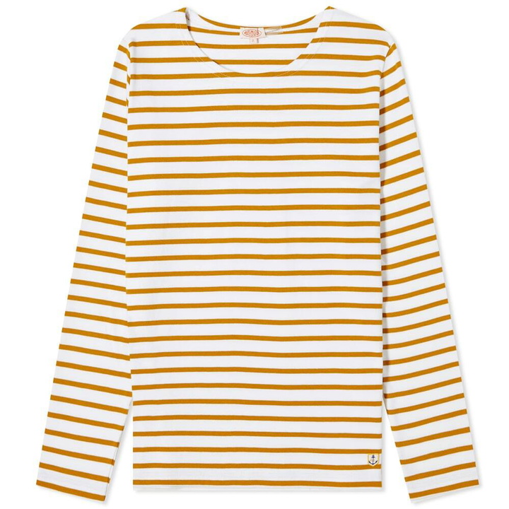 Photo: Armor-Lux Women's Long Sleeve Breton T-Shirt in White/Curry