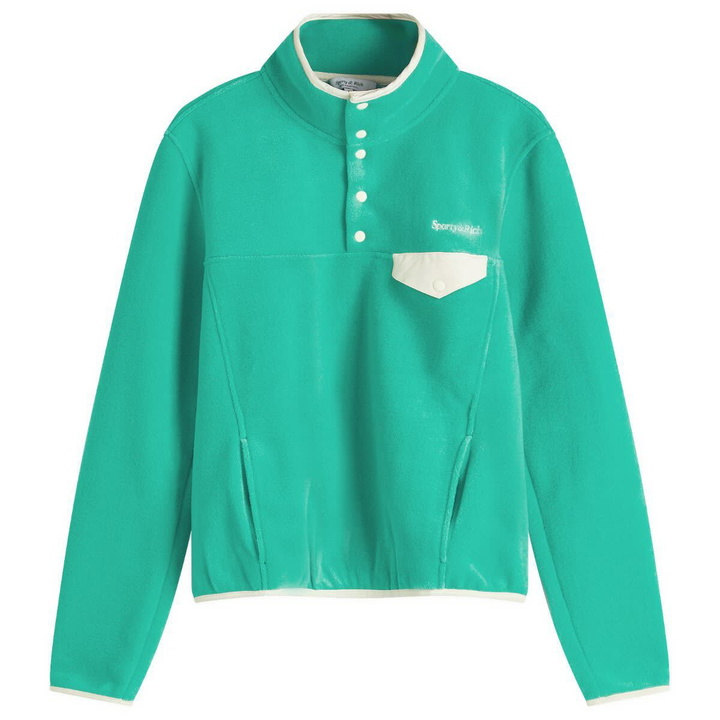 Photo: Sporty & Rich Women's Serif Logo Polar Sweatshirt in Spring Green Cream