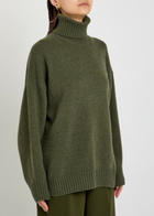 Another Tomorrow Turtle-neck Cashmere and Wool-blend Jumper Dark Green